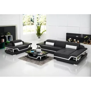 Ecksofa LForm Sessel Couchtisch Ledersofa Couch Sofa Wohnlandschaft 2tlg. Set - Schwarz