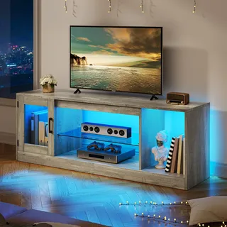 YITAHOME 148cm TV Schrank für Fernseher bis 65 Zoll mit 7 RGB LED 22 Modi Lichter Fernseher Gaming Entertainment Center, TV Lowboard mit verstellbaren Glasablagen Ständer für Wohnzimmer, Schlafzimmer