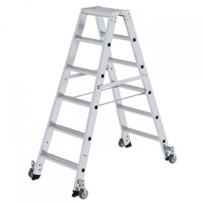 Bild Steigtechnik 41212 Aluminium Stufen-Stehleiter beidseitig begehbar mit Rollen 2x6 Stufen
