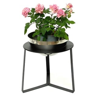 DanDiBo Ambiente DanDiBo Blumenhocker Metall mit Topf Schwarz Silber 34 cm Blumenständer 96091 L Blumensäule Modern Pflanzenständer Pflanzenhocker