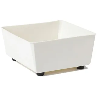 LAMELA Quadratischer Pflanzkasten mit eleganten Füßen – Cremefarbener Blumenkübel aus robustem Kunststoff 28,5 x 28,5 cm, 7,5L – Wetterfest & Pflegeleicht - für Innen & Außen