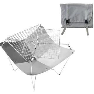 TIYASTUN Klappgrill BBQ Camping Outdoor Mobiler Edelstahl Grill Tragbar Faltbar Mit Feuerschale