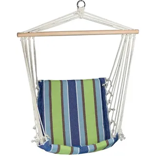 PATIO Hängeschaukel Outdoor Indoor Hängesessel ohne Gestell bis 100 kg Schnüre an Seiten Holzstabe Poly-Baumwolle Streifen blau grün braun