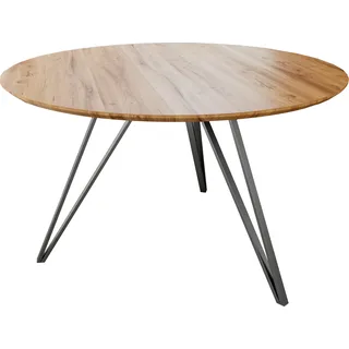 SAM® Runder Esszimmertisch massiv Eiche Schweizer Kante 90 cm Hairpin silber DREAM - Beige