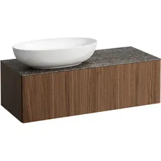 Laufen Il Bagno Alessi Schubladenelement, 1 Hahnloch, Steinplatte Marrone Naturale, Ausschnitt links, 120x50x37cm, zu WT-Schale H81897 7, H432310097, Farbe: Noce Canaletto