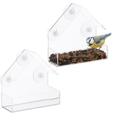 Bild Fenster-Vogelfutterhaus 2er Set, 3 Saugnäpfe, Vogelfutterstation mit Dach, HBT: 15 x 15 x 7 cm, transparent