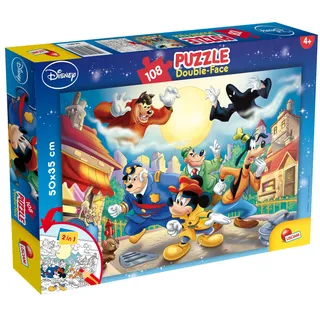 Lisciani 48021 Mouse Detective Mickey & Friends Puzzle 2 in 1 Doppel Gesicht Plus 108 Stück Maus Disney, Mehrfarbig