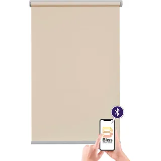 sunlines Elektrisches Rollo »Las Vegas« verdunkelnd Verdunkelung mit Bohren freihängend appgesteuert via Bluetooth, mit Motor und Akku, silberner Fallstab, beige