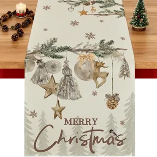 40x140 cm Tischläufer Weihnachten, Hirsch Weihnachtstischläufer, Schneeflocken Weihnachts Tischläufer, Weihnachtsdeko Tisch Winter, Geeignet Für Esszimmer, Wohnzimmer, Küche Oder Mehr