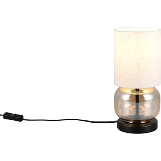 OTTO HOME Schreibtischlampe "Jorrin, Tischlampe mit Glas und Stoffschirm exkl 1x E27 max 40W", beige, 1, Ø 13,5cm H: 28,5cm, 1 Stk., Leuchten, Nachttischlampe Tischleuchte m. Schnurschalter Glas amber Schirm beige, Schreibtischlampe
