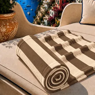 PETTI Artigiani Italiani - Strandtuch XXL Mikrofaser 90x180 cm Groß, Badetuch Schnelltrocknend und Sandfrei, Strandhandtuch für Pool, Sauna und Reise, Made in Italy, Streifen Braun-Beige