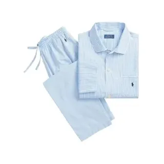 Polo Ralph Lauren für Herren. 714514095001 Langer Schlafanzug aus Popeline mit blauen Vichy-Karos (L), Heimtextilien, Baumwolle, Langarm