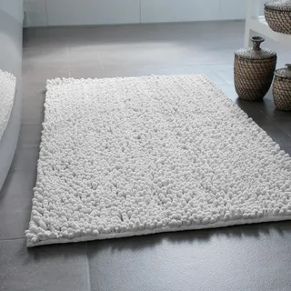 Wecon Home Benno getufteter Badteppich, 80 x 150 cm, weiß | weicher Hochflor Chenille Badteppich, rutschfest, maschinenwaschbar, warm & gemutlich