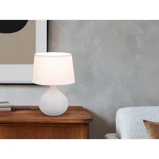 Tischlampe mit Keramikfuß Beige & Stoffschirm Weiß, Nachttischlampe Höhe 29cm - milchig