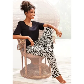 s.Oliver Pyjama 2 tlg. mit floralem Ethno-Muster, schwarz-weiß
