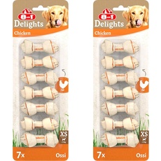 8in1 Delights Chicken Knochen XS - gesunde Kauknochen für Mini Hunde, hochwertiges Hähnchenfleisch eingewickelt in Rinderhaut, 7 Stück (Packung mit 2)