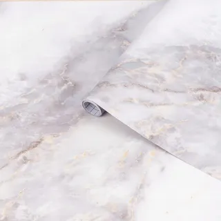 Arthome Weiß Gold Klebefolie Marmor Folie 44cmx10m Abziehen und Aufkleben Tapete Selbstklebende Vinyl Dekorative Folie für Möbel Schreibtisch, Küche Arbeitsplatte, Regal Liner Cover Oberflächen