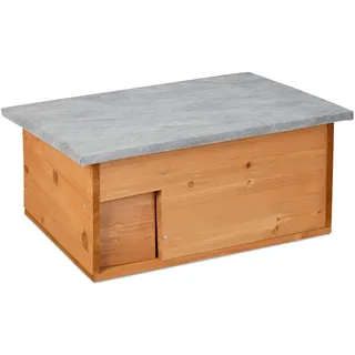 Relaxdays Igelhaus, Bausatz, Igelbau mit Boden, Rattenklappe & Labyrintheingang, Holz, HxBxT: 21 x 46 x 34 cm, orange