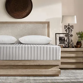 Damier Satin Spannbettlaken 200x200cm Weiß Seide Glänzend Bettlaken Hochwertiges Satin Streifen Spannbetttuch, geeignet für Matratzen bis 30cm