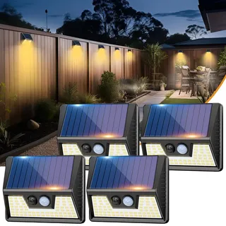 vighep Solarlampen für Außen mit Bewegungsmelder, 4 Stücke 3 Modi 3000K Warmweiß LED Superhelle Solarleuchten, IP65 Wasserdichte Solar Wandleuchte Aussen für Garten Hof Wand Stufen Deck Haustüren