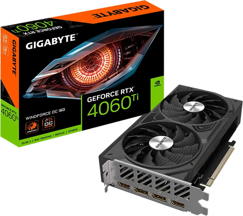 Bild von GeForce RTX 4060 Ti Windforce OC 16G, 16GB GDDR6, 2x HDMI, 2x DP (GV-N406TWF2OC-16GD)