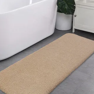 VANZAVANZU Badematte rutschfest Badteppich Extra Lange Verdickt Badezimmerteppich Weich Badeteppich Flauschige Mikrofaser Badvorleger Badläufer, Supersaugfähig, Maschinenwaschbar - 50 x 178cm (Beige)