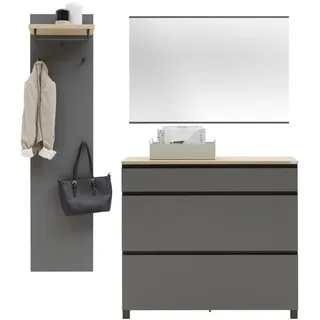 Dieter Knoll Garderobe , Anthrazit, Grau, Eichefarben , Holz, Metall, Holzwerkstoff , 3-teilig , Balkeneiche , furniert , 180x193x31 cm , Made in Germany , Garderobe, Garderoben-Sets & Garderoben-Serien, Garderoben-Sets