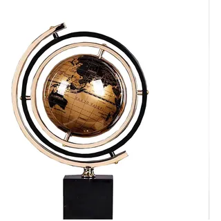 Globus Deko,Moderne Abstrakte Kunstdekoration,Metallkugel Ornament Skulptur mit Rechteck Ständer für Heimbüro Schreibtischdekoration (M Schwarz,Globus)