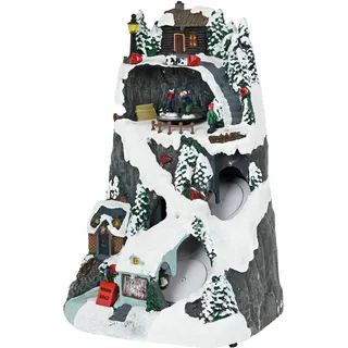 well home mobiliario & decoración Well Home Weihnachtsdorf zur Dekoration mit LED-Lichtern und Bewegung, 19,6 x 17,7 x 30,1 cm