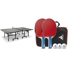 JOOLA Tischtennisplatte Inside J18 Tischtennistisch Indoor klappbares Untergestell, Grau, 274 x 152,5 x 76 cm & 54820 Tischtennis-Set Duo Bestehend aus 2 Tischtennisschläger+3Tischtennisbälle
