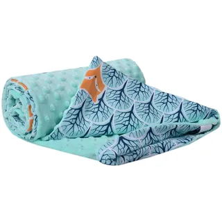 Medi Partners Krabbeldecke 100% Baumwolle 75x100cm doppelseitig multifunktional Minky Kuscheldecke für Kinderwagen weich flauschig (Wald mit minzer Minky)