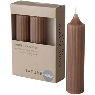 Boltze Stabkerze Riffly (3-tlg., taupe, 15 cm, aus Wachs, modernes Design, geriffelte Oberfläche, Stabkerze, Kerze, taupe Kerze, Deko) 2053025