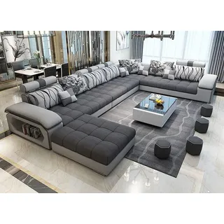 Modern Eckcouch Design Sofa Polster Ecke Leder Textil Couch LED Wohnlandschaft
