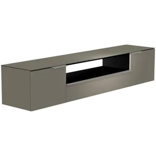 Moderano Lowboard , Grau, Alufarben , Metall , 2 Fächer , 1 Schubladen , 210x41x45 cm , Beimöbel erhältlich, hängend, Abdeckplatte aus Glas , Wohnzimmer, TV Möbel, Lowboards, Lowboards hängend