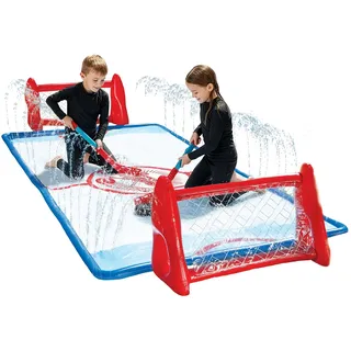 Wham-O Slip N Slide Wasser-Kniehockey-Set mit 2 aufblasbaren Toren, 2 Schlägern und 1 Puck für Garten und Rasen