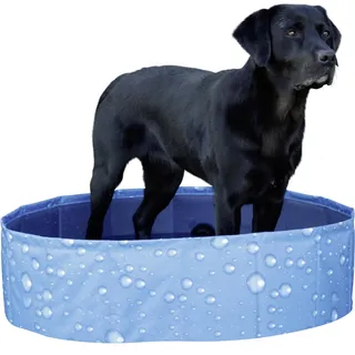 Kerbl Hundepool Bubble (ø 120 cm, Höhe 30cm, Fassungsvermögen 340 l, Farbe blau, faltbares Planschbecken, MDF-Seitenwände, für große Hunde) 80739