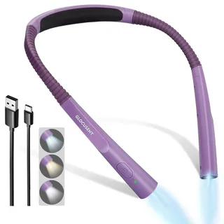 Glocusent Leselampe Hals, Leselampe Bett mit 3 Farben & 3 Helligkeiten, 80h Dauer Aufladbare Handarbeitslampe, 30-Min Timer, Ergonomisch Leselicht für Lesen, Stricken, Reparieren, Häkeln, Handarbeit