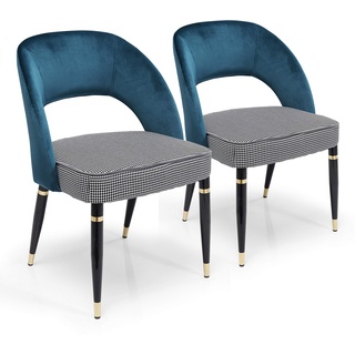 Kare Design Armlehnstuhl Samantha Petrol 2er Set, Esszimmerstuhl, Loungestuhl, Sitzmöbel, Sitzstuhl, Blau/Samt, 83x56x58cm