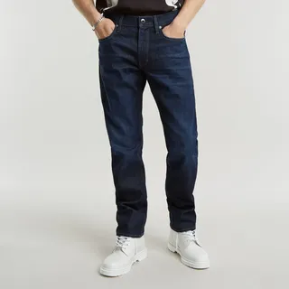 Straight-Jeans G-STAR "Mosa Straight", Herren, Gr. 33, Länge 34, blau (worn in hourglass), Denim/Jeans, Obermaterial: 99% Baumwolle, 1% Elasthan, straight fit normal, Jeans Straight-Jeans, mit hellen Nähten