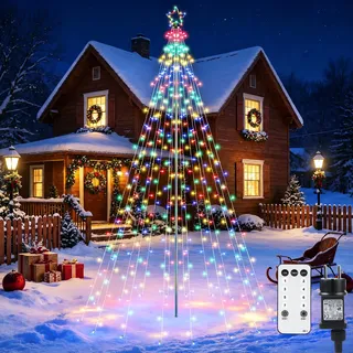 Joomer Weihnachtsbeleuchtung Außen 274 LED 2,3M Bunt Dimmbar | Christbaumbeleuchtung mit Sterne Weihnachtsdeko mit Fernbedienung 8 Modi Weihnachtsbaum Außen Lichterkette für Rasen Garten