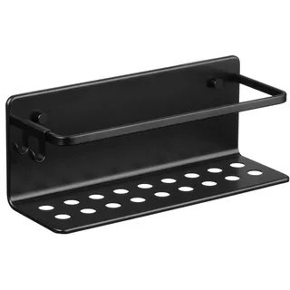 TATAY Duschablage Ohne Bohren Rechteckig Aluminium | Mit Schrauben und Quick Fix Befestigungssystem | Feuchtigkeitsbeständig | Schneller Wasserablauf | 12 x 10 x 30 cm – Modell Serenity – Schwarz