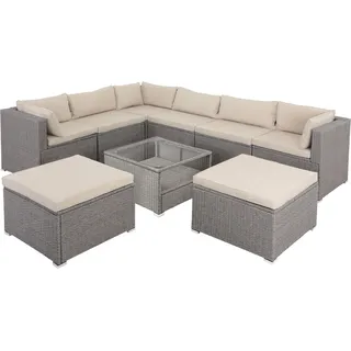 CASARIA® Gartenmöbel Set Lounge Möbel für 8 Personen inkl. Auflagen Wetterfest Outdoor Terrasse Gartentisch Sitzkissen Balkon Creme - Beige