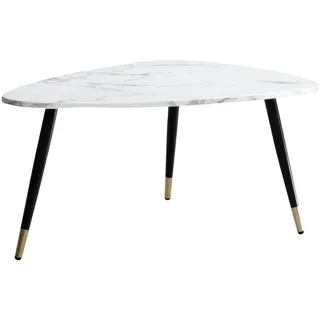 Wohnling Couchtisch 90x60x41 cm mit Marmor Optik Weiß Dreibein Wohnzimmertisch mit Metall-Gestell Sofatisch Dreieckig Tisch Wohnzimmer, Beistelltisch - Weiß