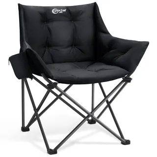 Portal Campingstuhl Faltbar Klappstuhl Camping Klappbar Super Weich 150kg Belastbar Faltbarer Angelstuhl XXL Dick Gepolstert mit Armlehnen Outdoorstuhl Schwarz
