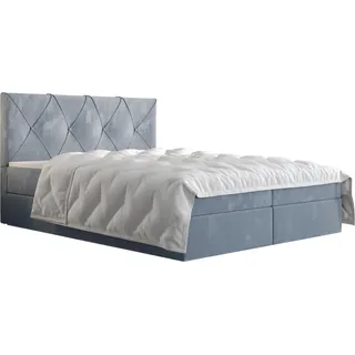 Roe Furniture | Boxspringbett 90x200 cm - Blau, Komplett-Set mit Matratze, Polsterbett, Betten, Familienbetten, Gästebett - ALTEA - Blau