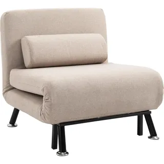 Fortuna Lai Schlafsessel, Klappsessel mit Bettfunktion, Rückenkissen, klappbarer Relaxsessel in Leinenoptik, Verstellbare Rückenlehne, bis 150 kg belastbar, für Wohnzimmer, Beige - Beige
