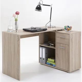 FMD Eckschreibtisch »AUGSBURG«, Schreibtisch / Sideboard mit Stauraum, drehbar, Breite 117/148 cm, braun