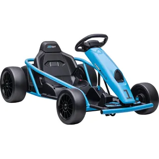 HOMCOM Kinder Elektro Gokart 24 V Drift Kart mit Langsamem Start, Musik, Hupe und Sicherheitsgurt, Kinderfahrzeug für 8-12 Jahre Kinder, Blau - Blau