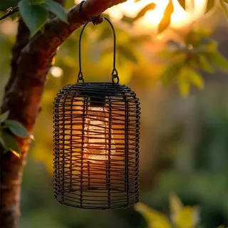 3.07 Solarlampe mit Glühbirne zum hängen oder stellen - ca. 20 cm - Garten Deko Lampe in schwarz (klein) - Schwarz