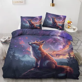 Generisch Fuchs Deko - Fuchs Bettwäsche 140x200 Winter, Waldtiere Bettbezug 2er Set mit 1 Kissenbezug 70x90, Weiche Mikrofaser Winterbettwäsche mit Reißverschluss P*&3